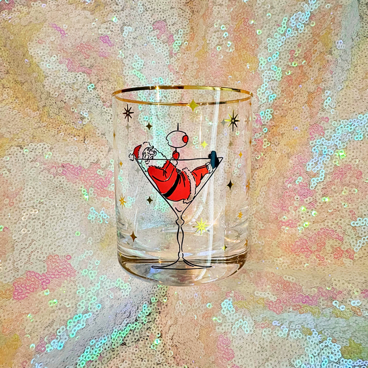 Cocktails with Santa Gold-Rimmed Glass