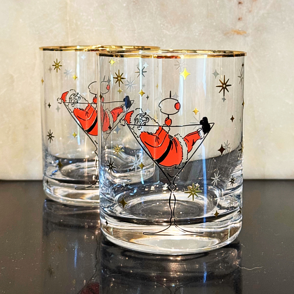 Cocktails with Santa Gold-Rimmed Glass