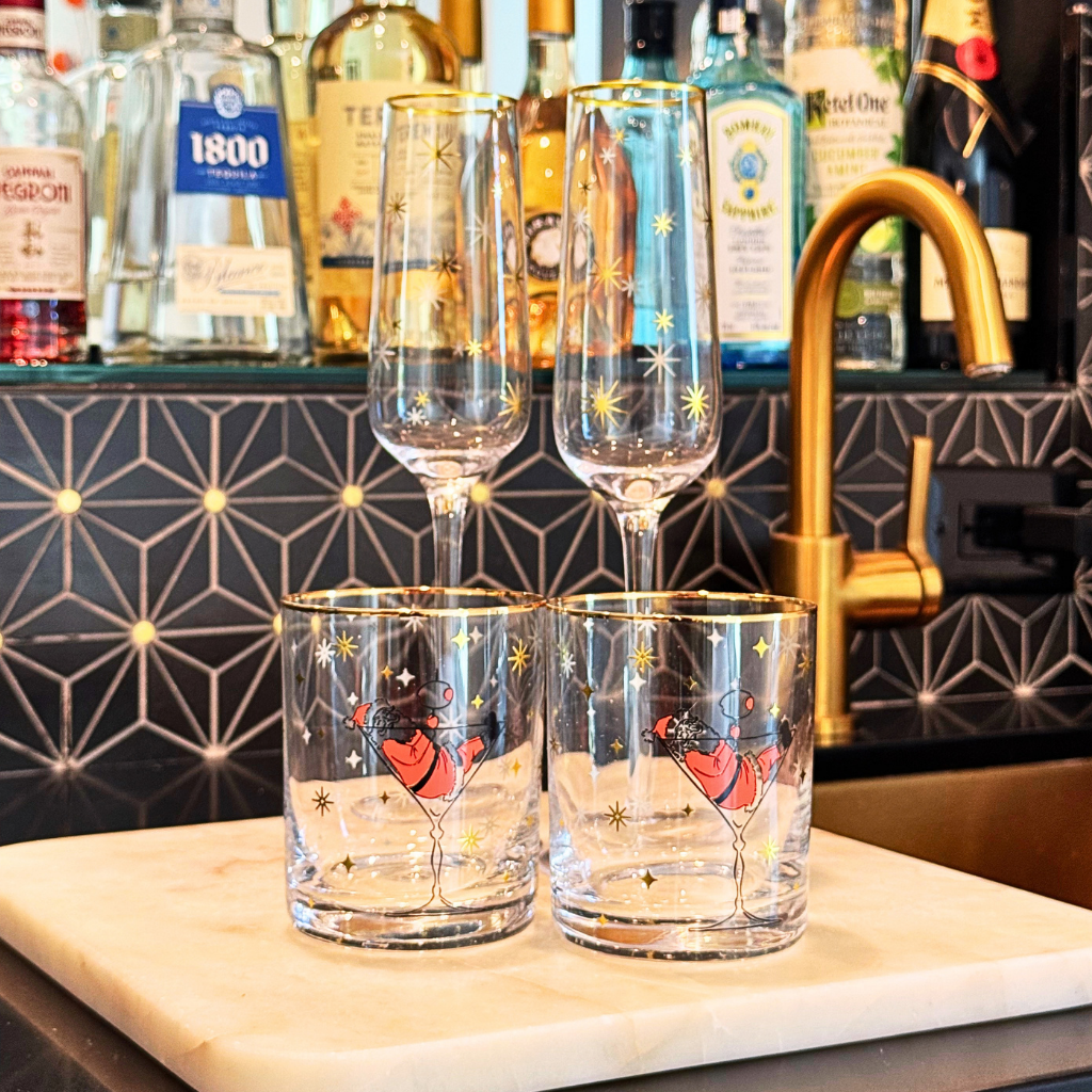 Cocktails with Santa Gold-Rimmed Glass