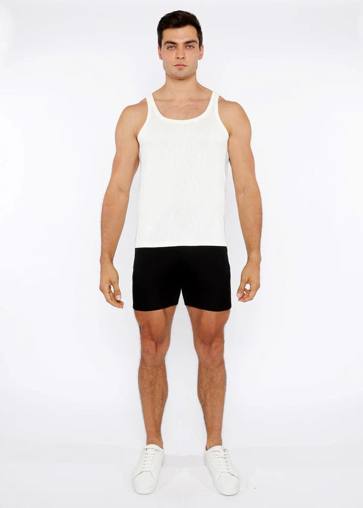 Ecru Veins Stretch Textured Knit Tank Top St-11128