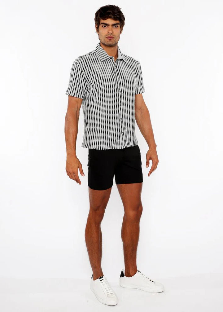 Grey/Fatigue Stripe Stretch Open Knit Short Sleeve Shirt St-24062