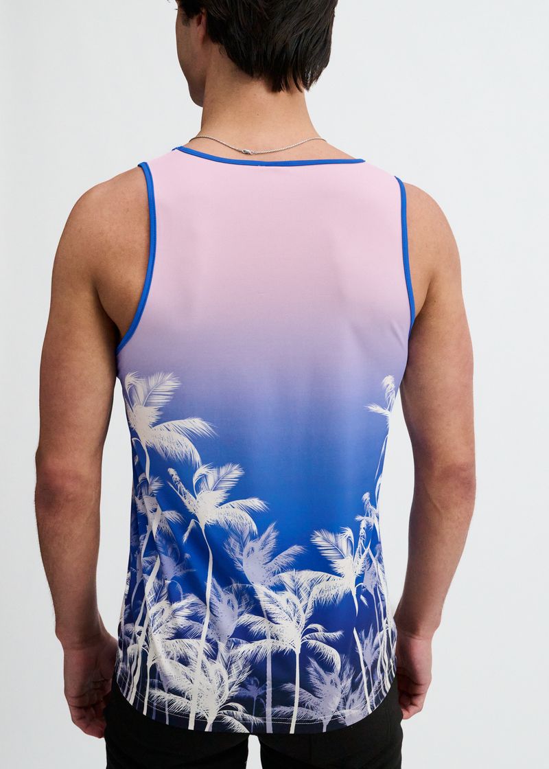 Purple/Pink Palms Printed Stretch Mesh Tank St-11145