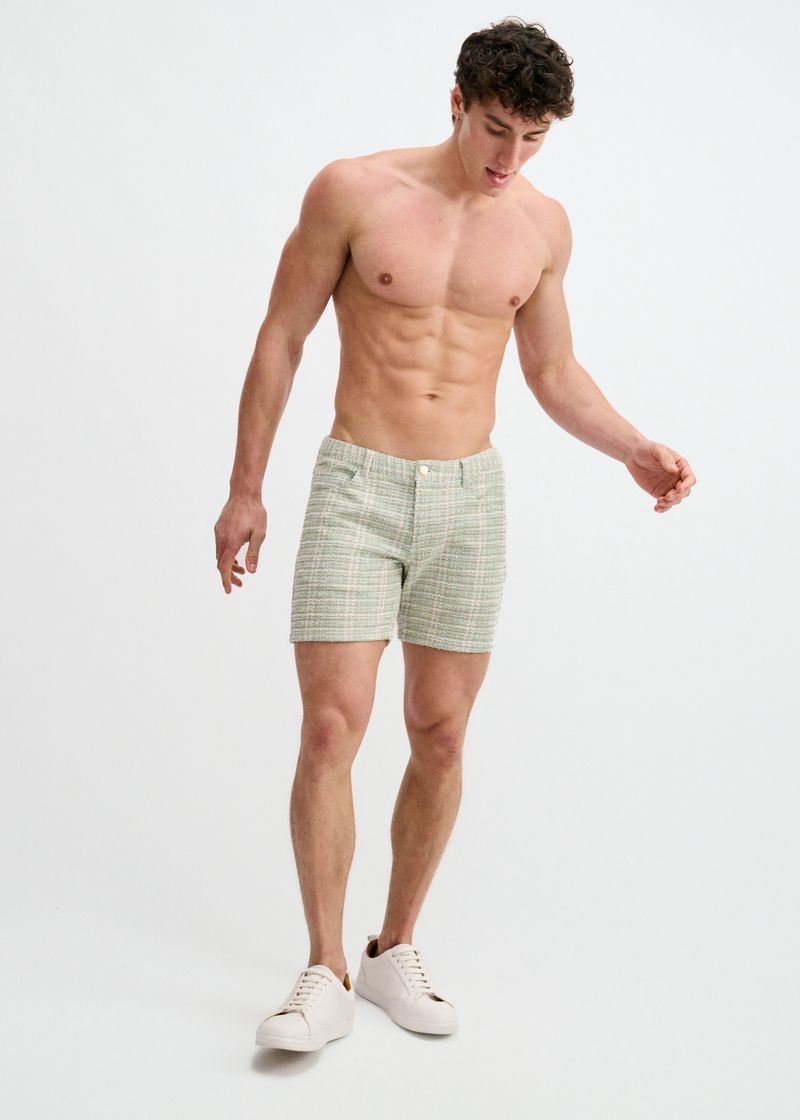 Clover 5" Inseam Tweed-Look Jacquard Stretch Knit Jeans Shorts St-1932-103