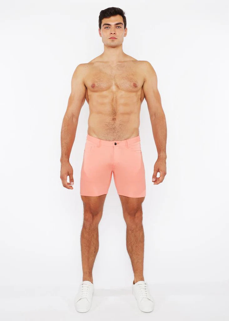 Peach Amber 5" Inseam Solid Stretch Knit Jeans Shorts St-1932