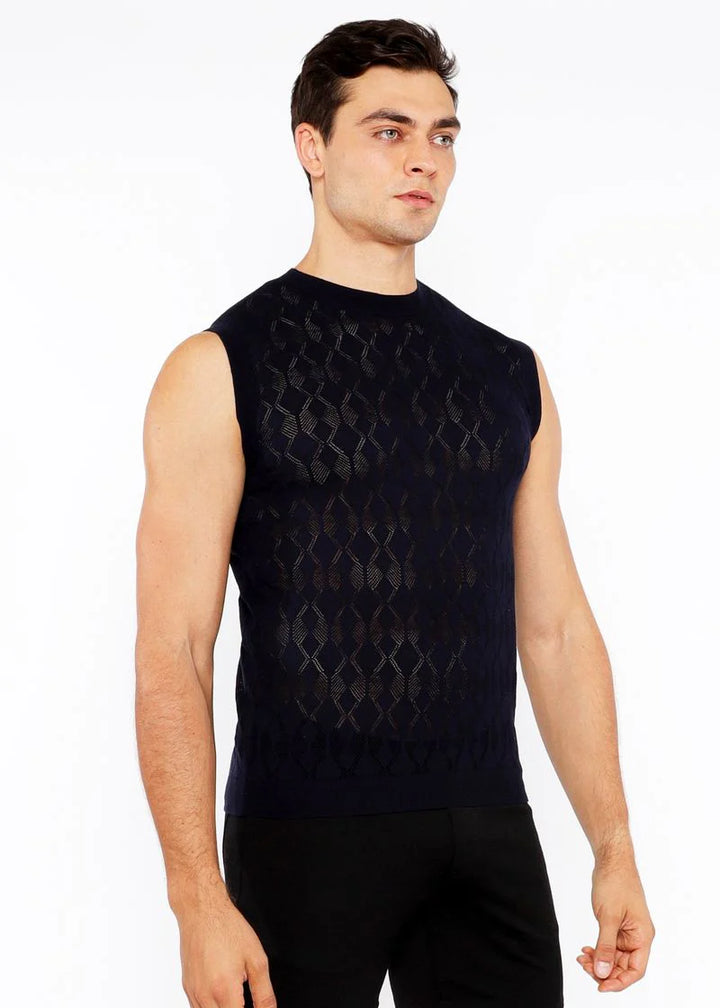 Diamond Pointelle Knitted Vest St-24301 Navy
