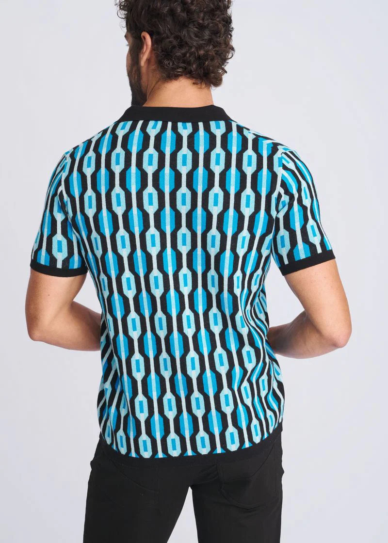 Retro Chains Jacquard Cotton 3-Button Knit Polo PM-16328