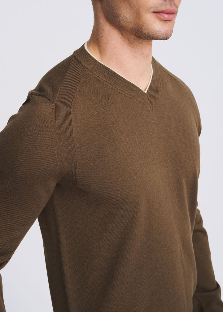 Contrast V-Neck Wool Blend Sweater