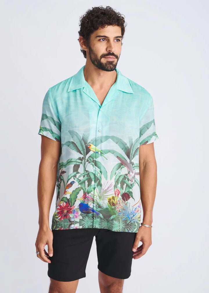 Ocean/Green Tropics Printed Modal Short Sleeve Border Shirt PM-49026