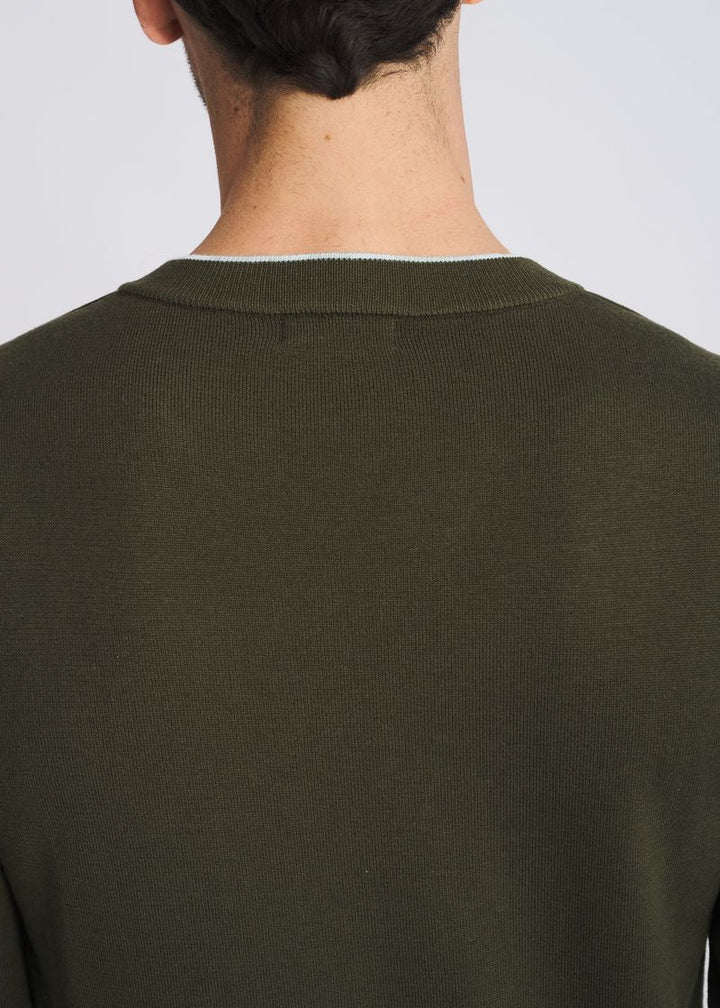 Contrast V-Neck Wool Blend Sweater