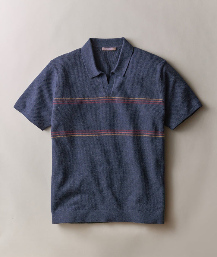 Liam Short Sleeve Sweater Polo Navy Sunset Stripe