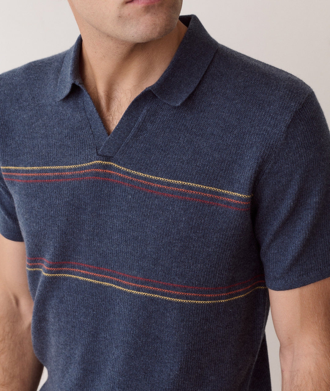 Liam Short Sleeve Sweater Polo Navy Sunset Stripe