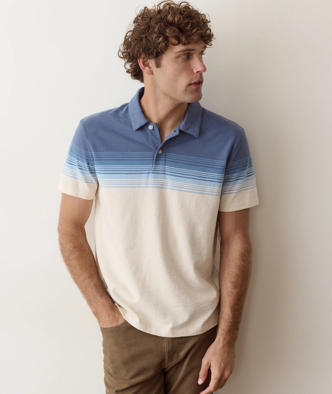 Marine Layer Luxe Slub Pocket Polo - Navy/White