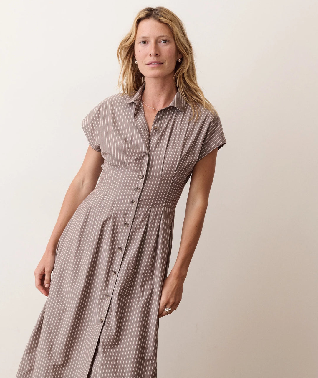 Arden Midi Shirt Dress - Chocolate & Cream Stripe