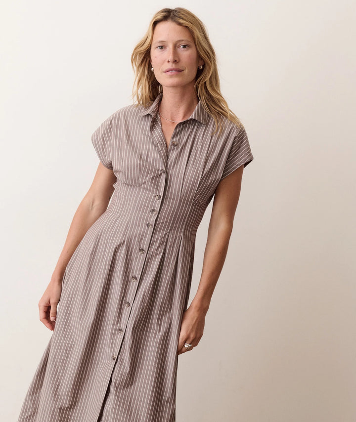 Arden Midi Shirt Dress - Chocolate & Cream Stripe