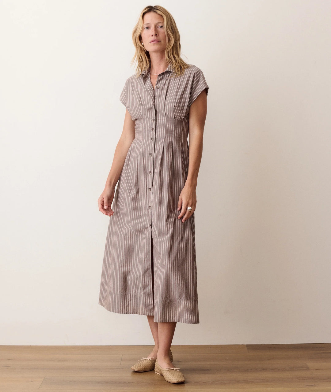 Arden Midi Shirt Dress - Chocolate & Cream Stripe