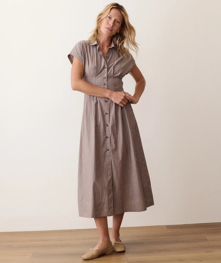 Arden Midi Shirt Dress - Chocolate & Cream Stripe