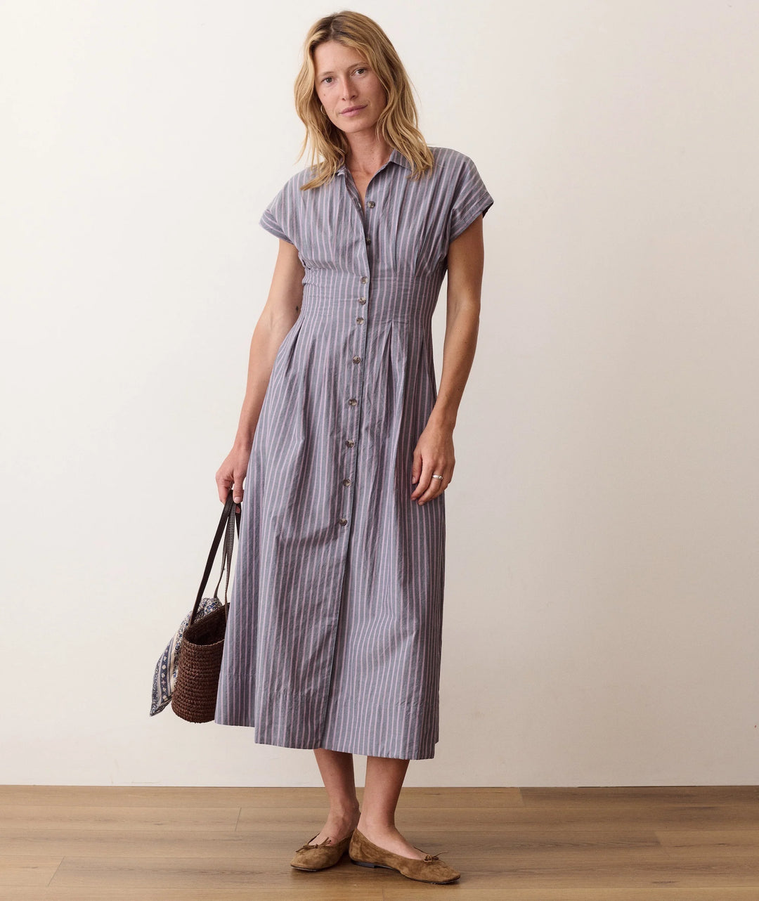 Arden Midi Shirt Dress - Navy & Lilac Stripe
