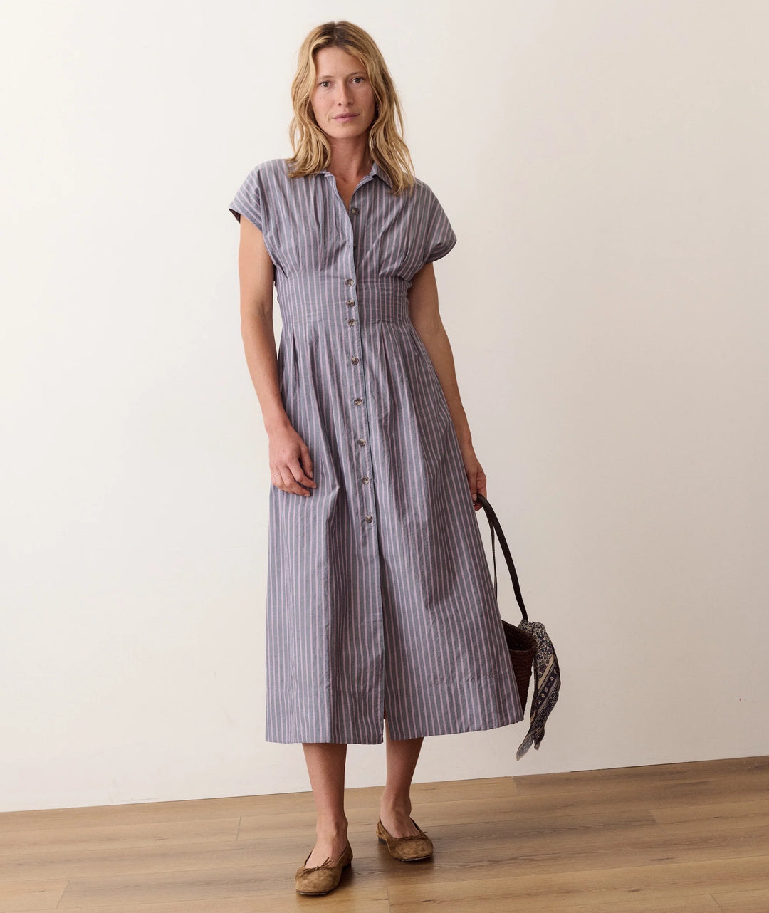 Arden Midi Shirt Dress - Navy & Lilac Stripe