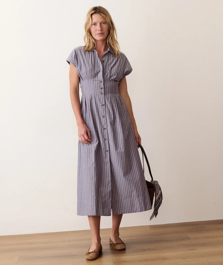 Arden Midi Shirt Dress - Navy & Lilac Stripe