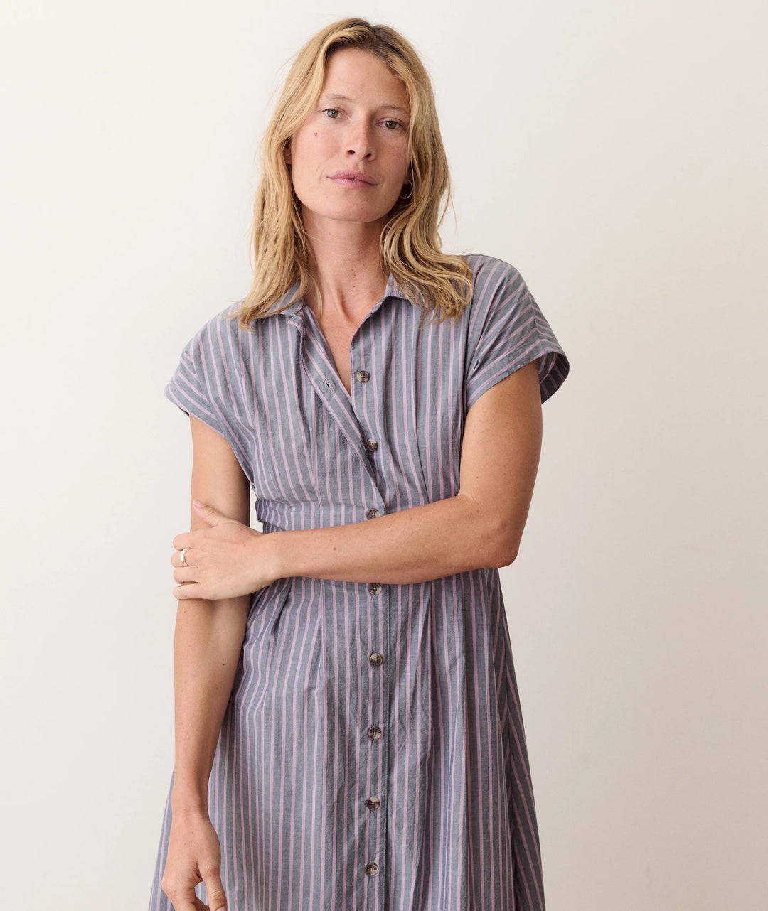 Arden Midi Shirt Dress - Navy & Lilac Stripe
