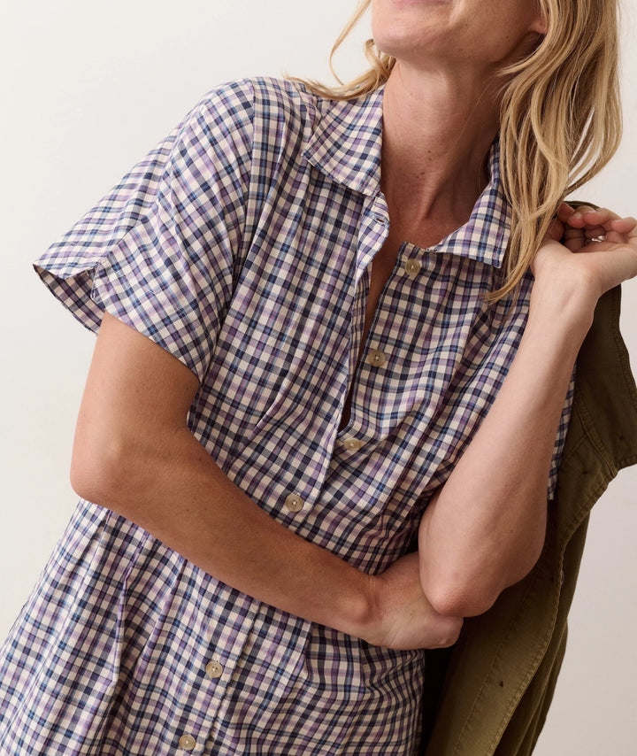 Arden Mini Shirt Dress - Blue & Lavender Plaid