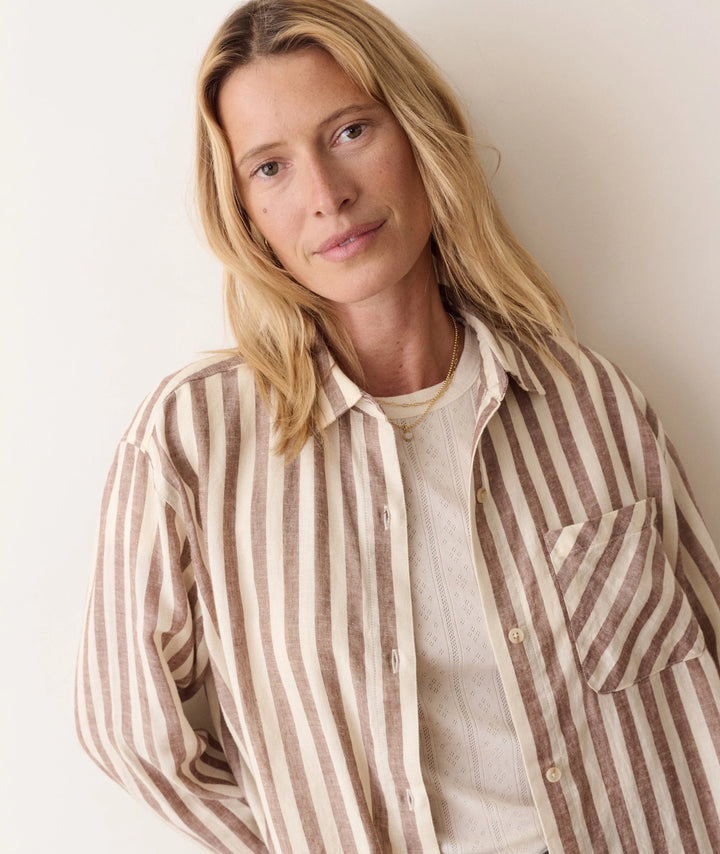 Jane Relaxed Linen Shirt - Brown/White Stripe