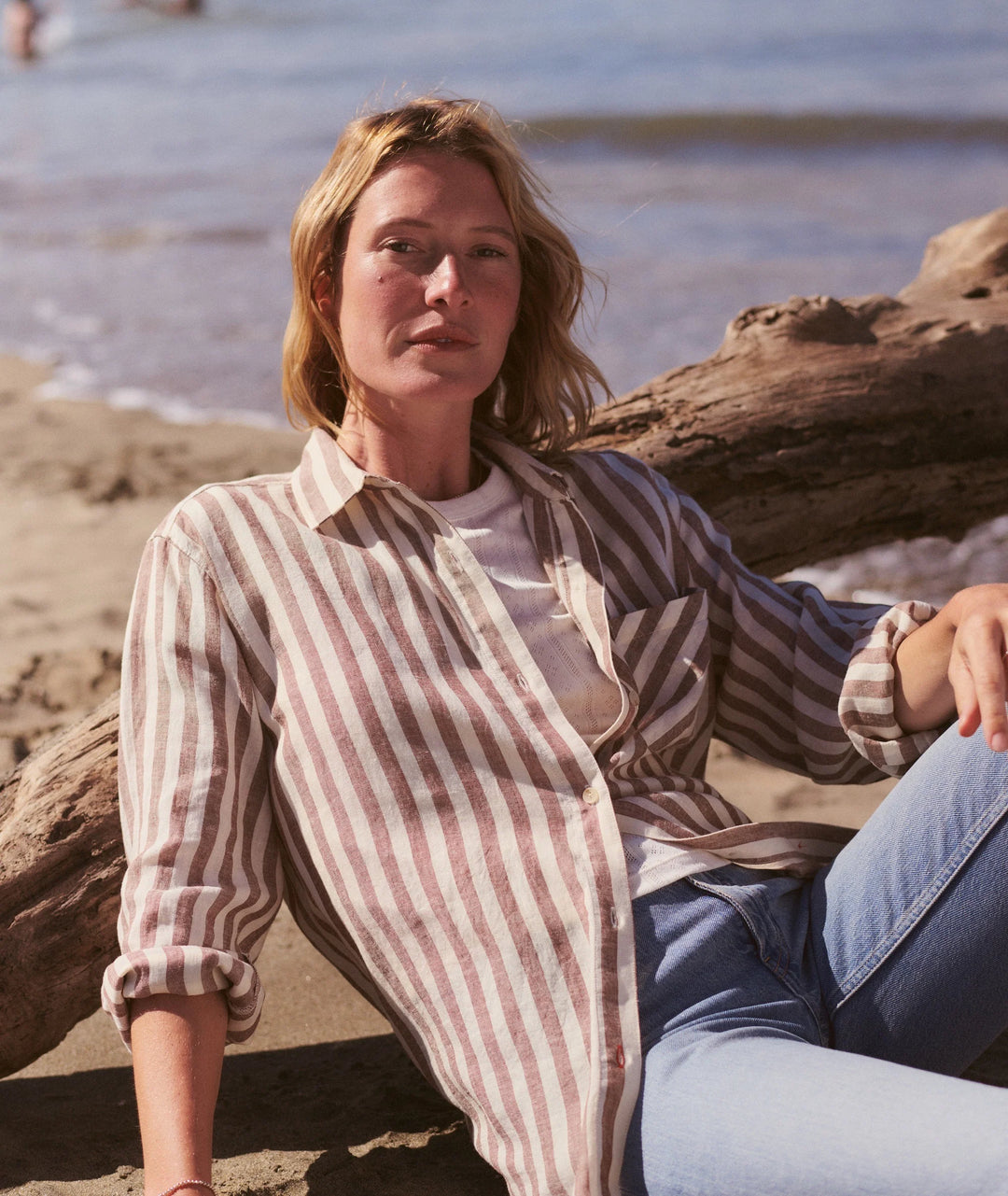 Jane Relaxed Linen Shirt - Brown/White Stripe