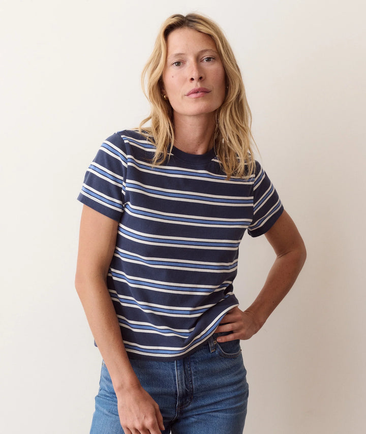 Miracle Jersey Shrunken Crew Navy Stripe