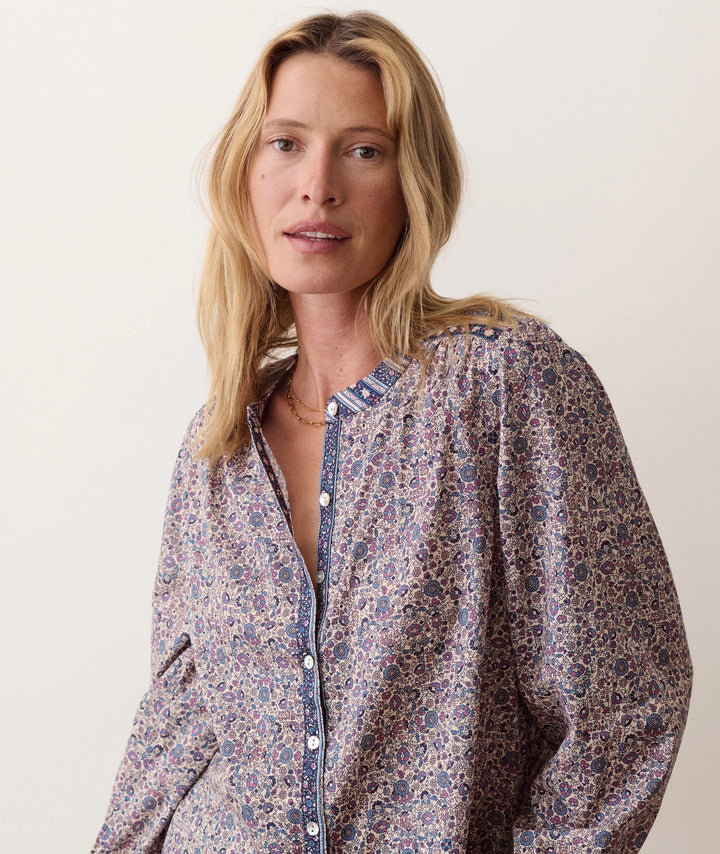 Vivian Button Through Blouse - Blue Floral