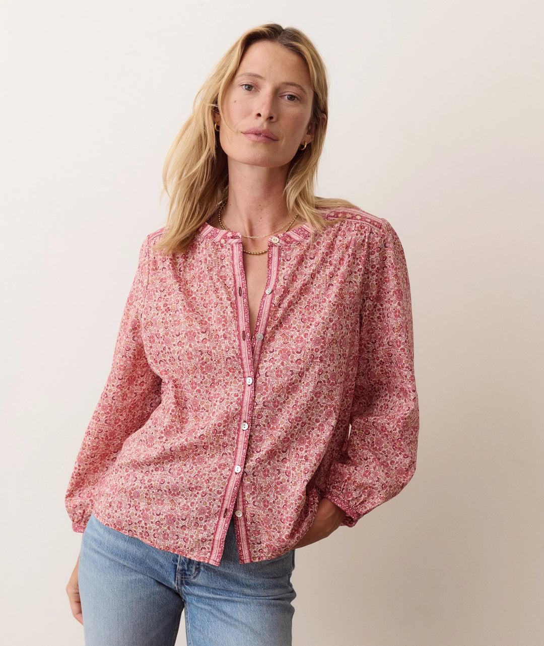 Vivian Button Through Blouse - Blush Floral