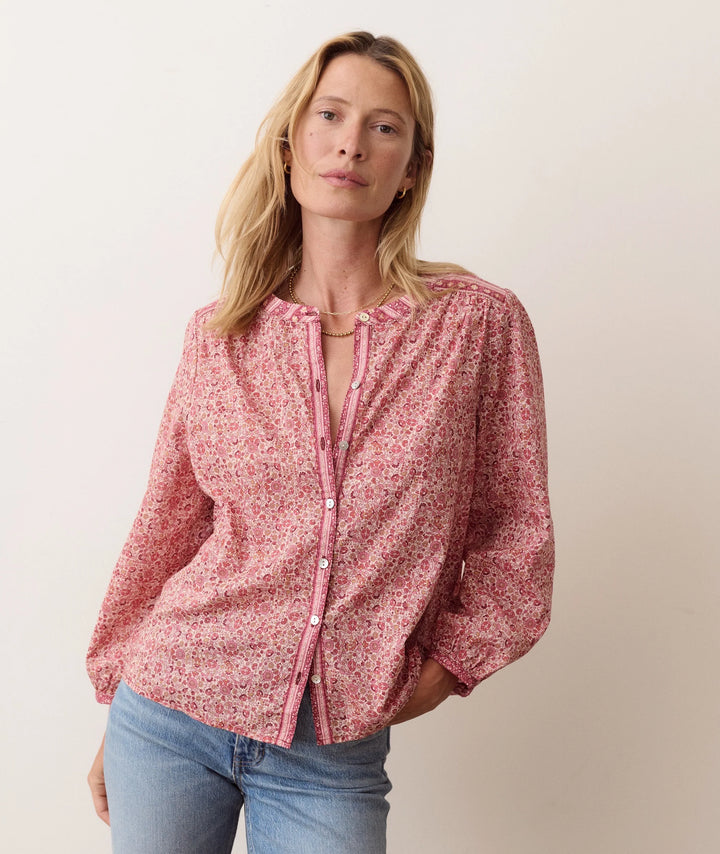 Vivian Button Through Blouse - Blush Floral