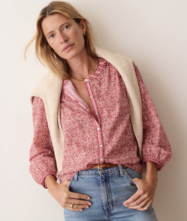 Vivian Button Through Blouse - Blush Floral
