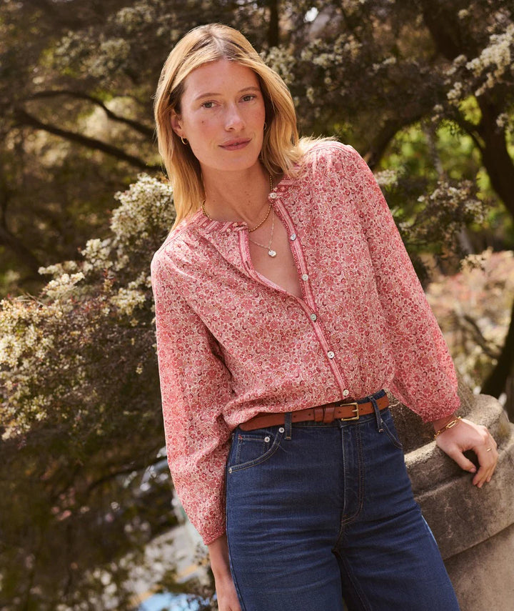 Vivian Button Through Blouse - Blush Floral