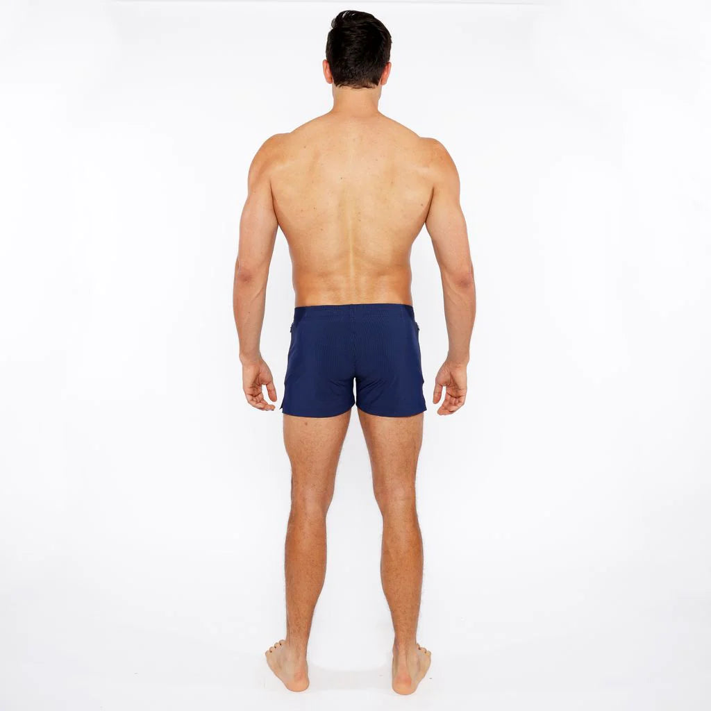 Navy Pinstripe Swim Short W/Mesh Brief Lining St-8024-07