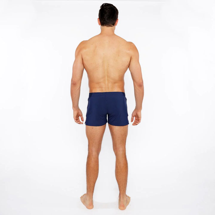 Navy Pinstripe Swim Short W/Mesh Brief Lining St-8024-07