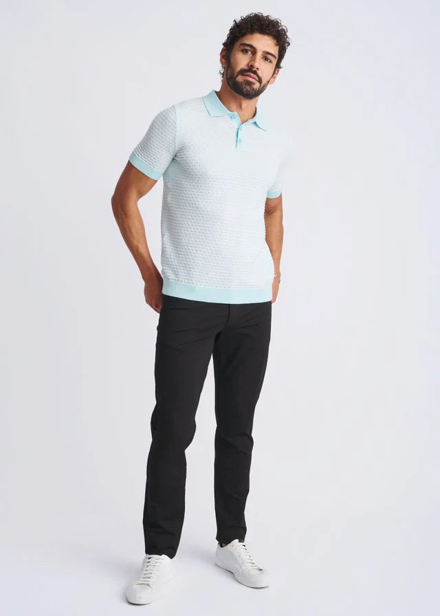Mint/Milk White Honeycomb Textured Cotton 3-Button Knit Polo PM-16330