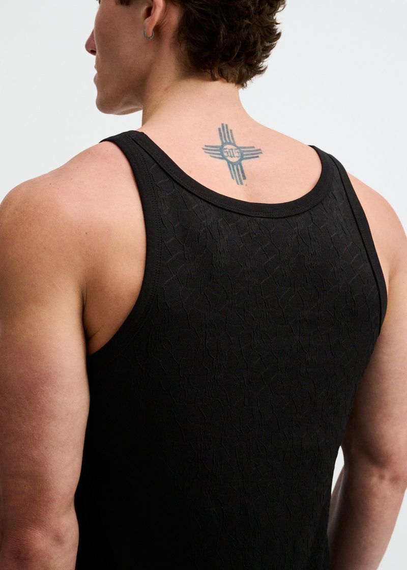 Black Stretch Floral Textured Knit Tank St-11140