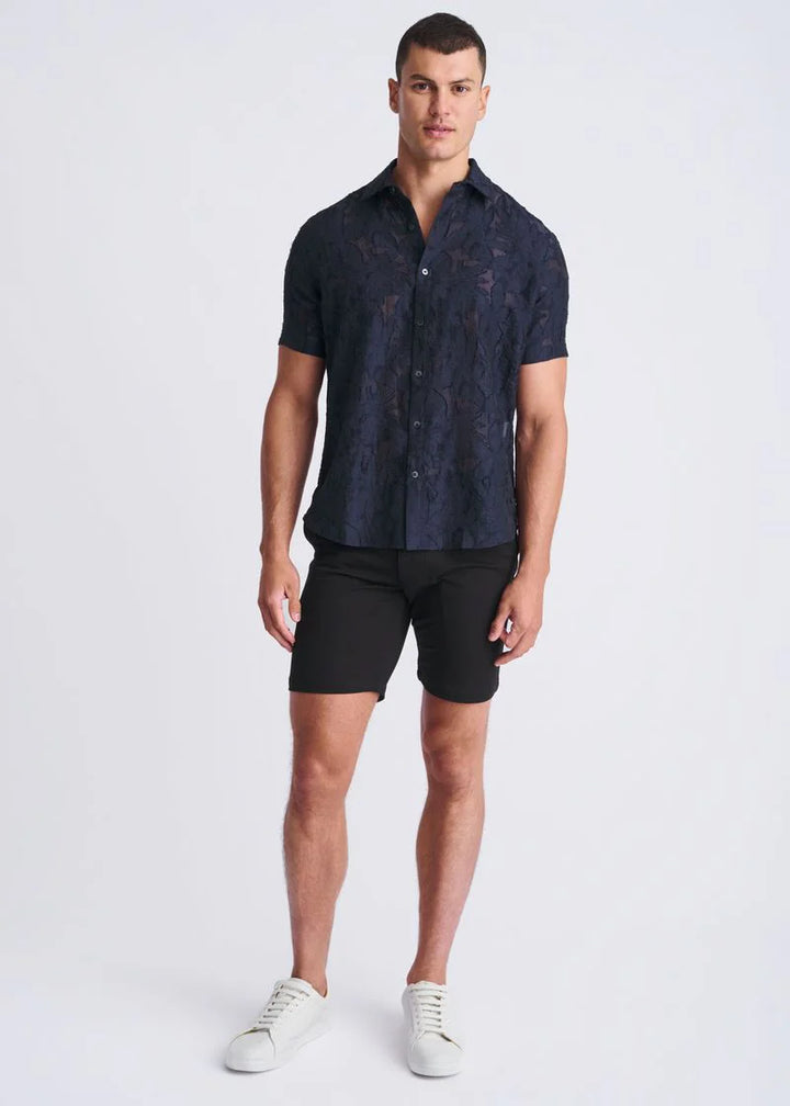 Navy Lightweight Jacquard Short Sleeve Shirt PM-51004