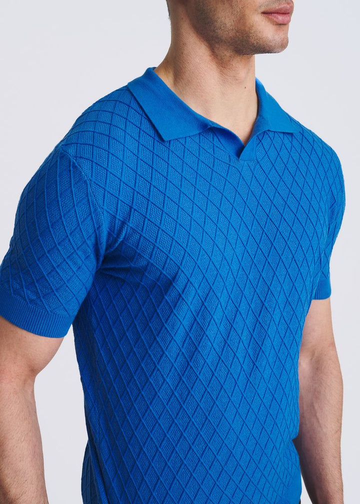Textured Diamond Johnny Collar Knit Shirt