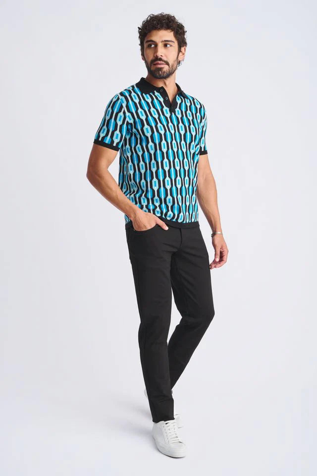 Retro Chains Jacquard Cotton 3-Button Knit Polo PM-16328