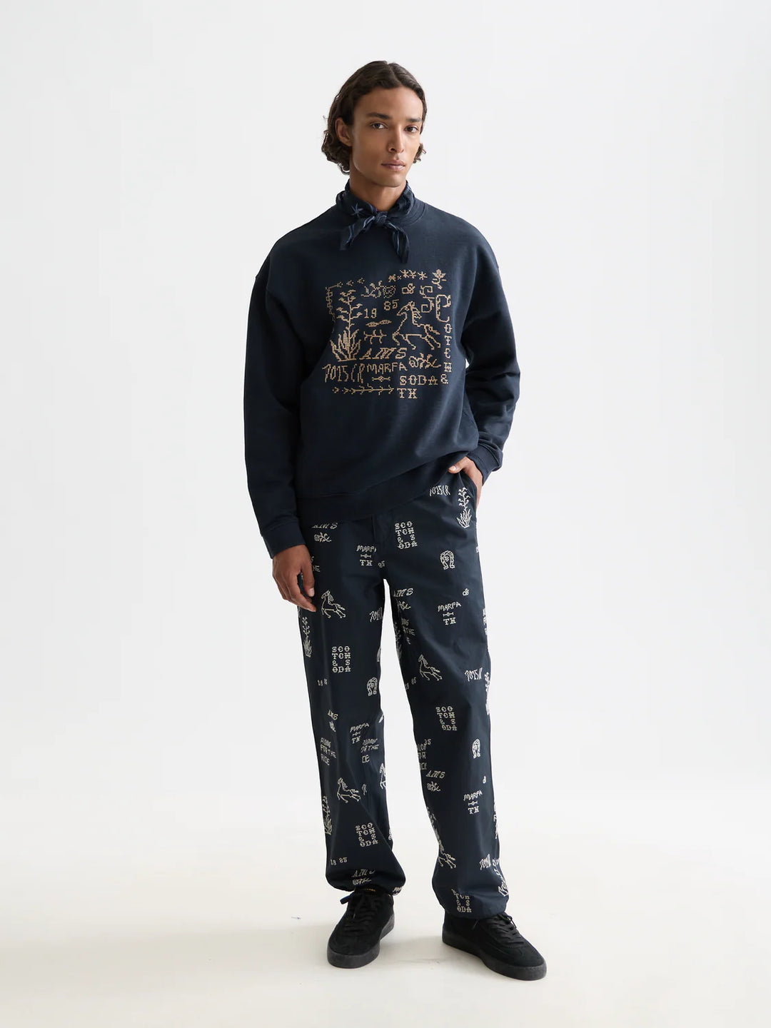 Embroidered Cotton-Blend Relaxed Straight-Fit Chino Marfa Cross Stitch Spaced Carbon