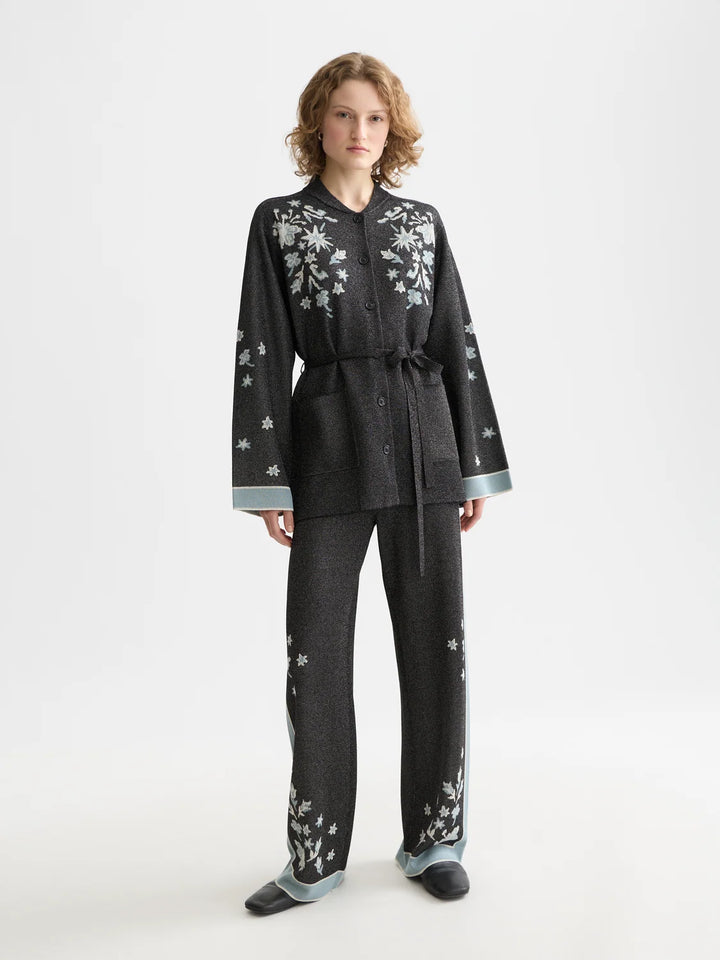 Jacquard Knitted Belted Jacket - Meteorite