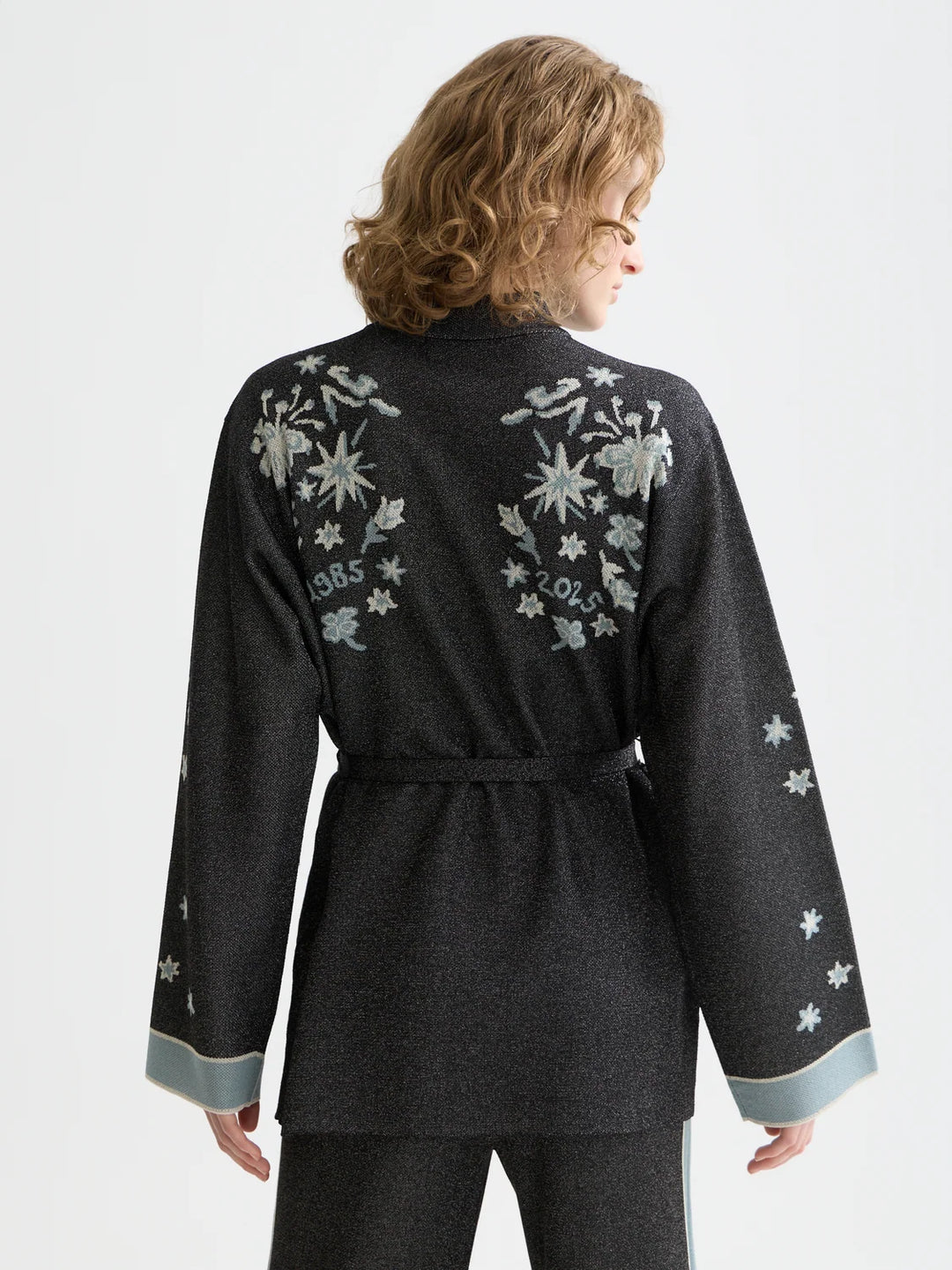 Jacquard Knitted Belted Jacket - Meteorite