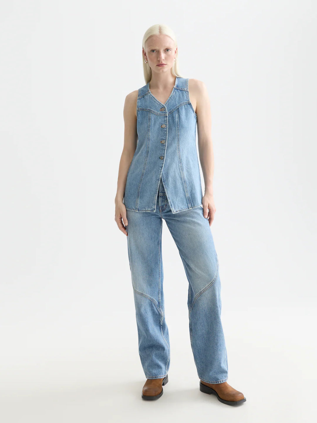 Denim Top with Western Seam Details