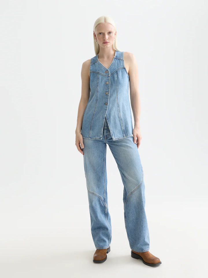 Denim Top with Western Seam Details