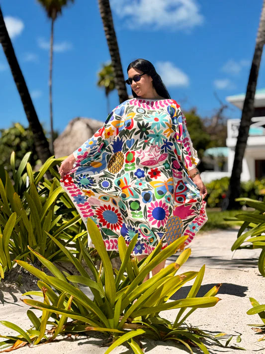 Mid Mod Floral White Caftan