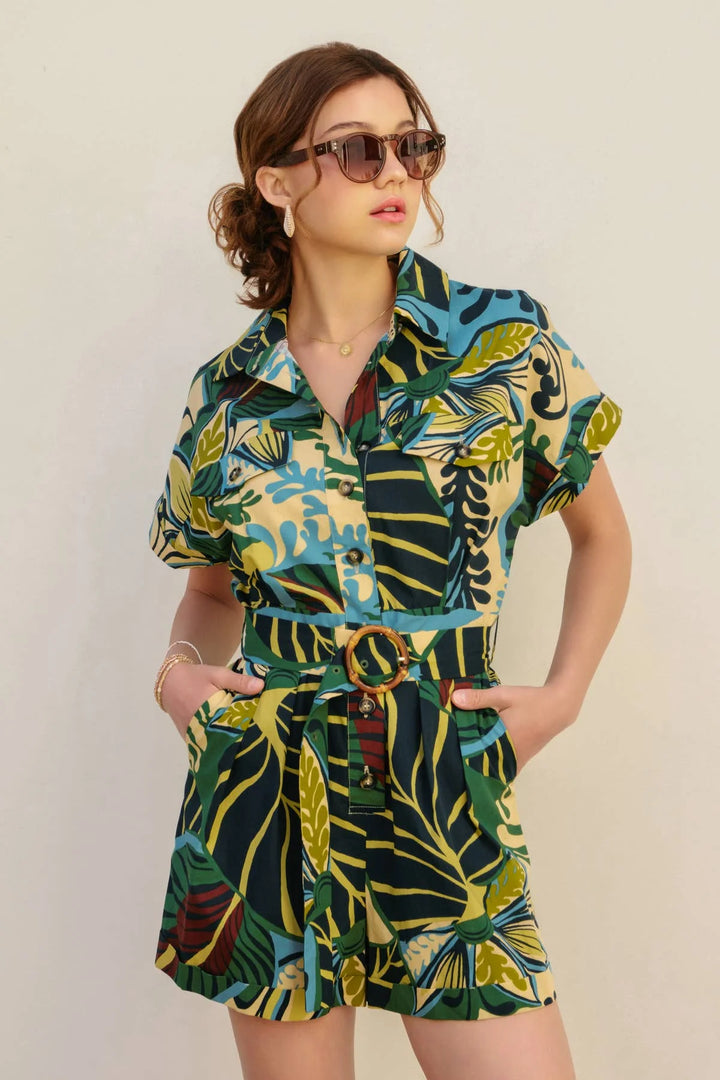 Beach House Rolled Short Sleeve Romper