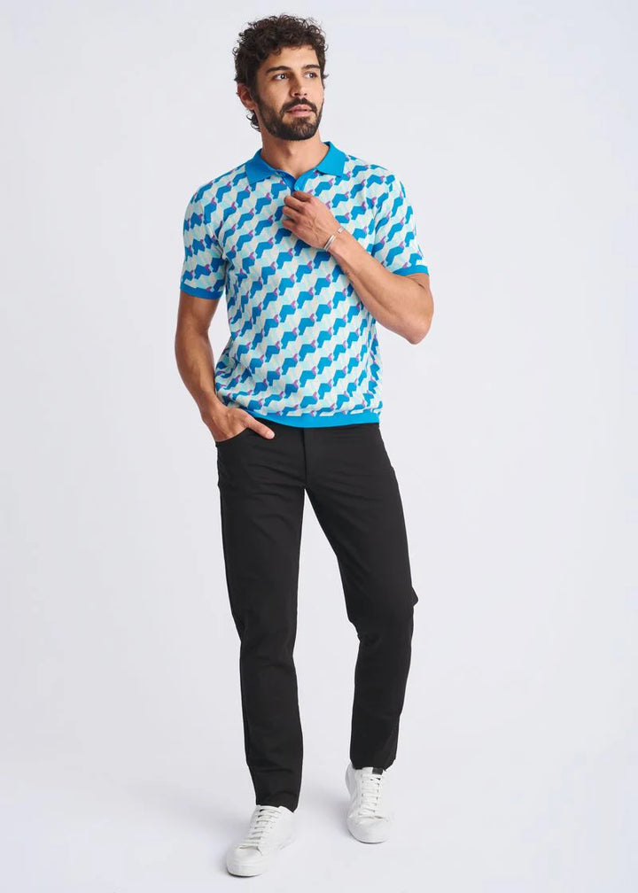 Cobalt/Teal 3D Cubes Jacquard Cotton 3-Button Knit Polo PM-16325