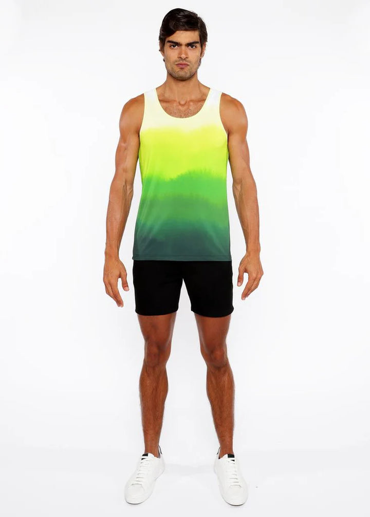 Green Gradient Printed Stretch Mesh Tank Top St-11138