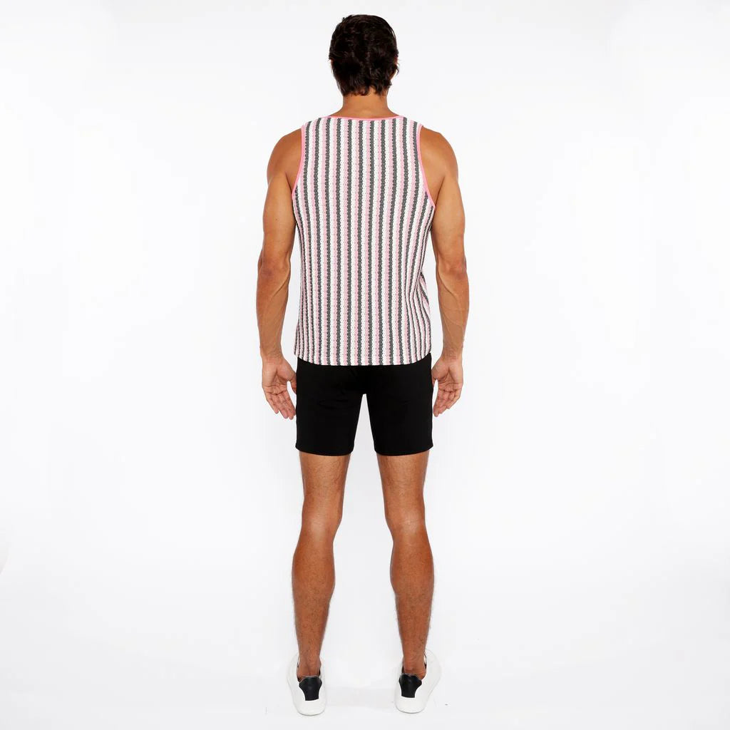 Pink Gloss/Midnight Stripes Stretch Open Knit Tank Top St-24217